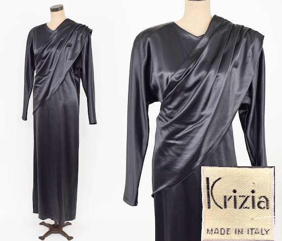 1990s Gray Satin Evening Gown | 90s Charcoal Grey