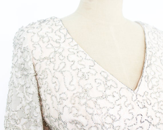 1960s Beige Beaded Evening Dress | 60s Beige Chif… - image 7