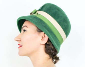 Vintage  Hat 1960 Olive Green Bow Velvet Teal Hat.  Mod style. 1960s Green Hat - Etsy main image 3