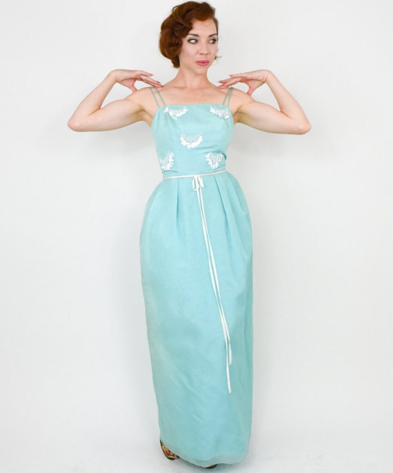 1950s Blue Evening Dress | 50s Bright Turquoise D… - image 4