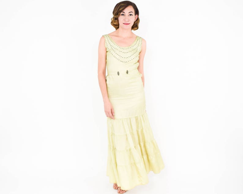 1930s Buttercup Yellow Embroidery Anglaise Dress
