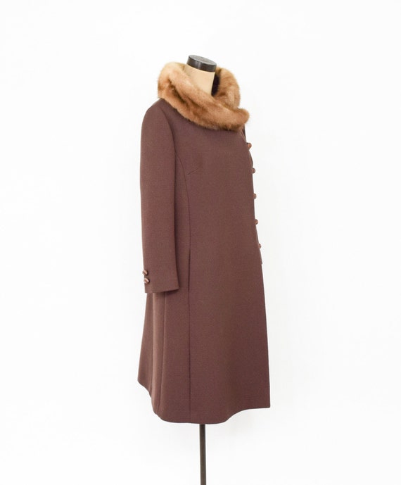 1960s Brown Wool & Mink Collar Coat | 60s Brown W… - image 3