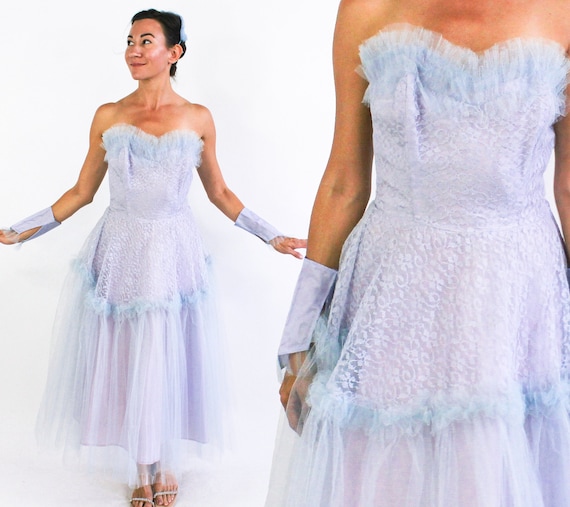 1940s Lavender Strapless Evening Dress & Shrug  |… - image 1