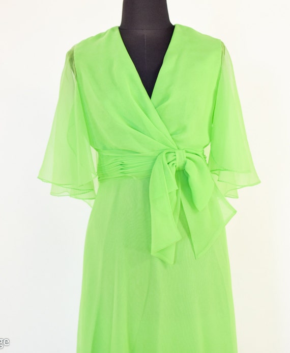 1960s Green Silk Chiffon Maxi Dress | 60s Lime Gr… - image 7