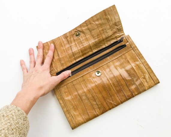 1980s Eel Skin Leather Clutch | 80s Eel Skin Hand… - image 3