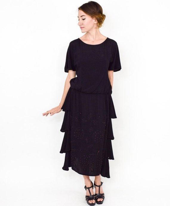 1920s Black Beaded Evening Dress | 20s Black Silk… - image 4