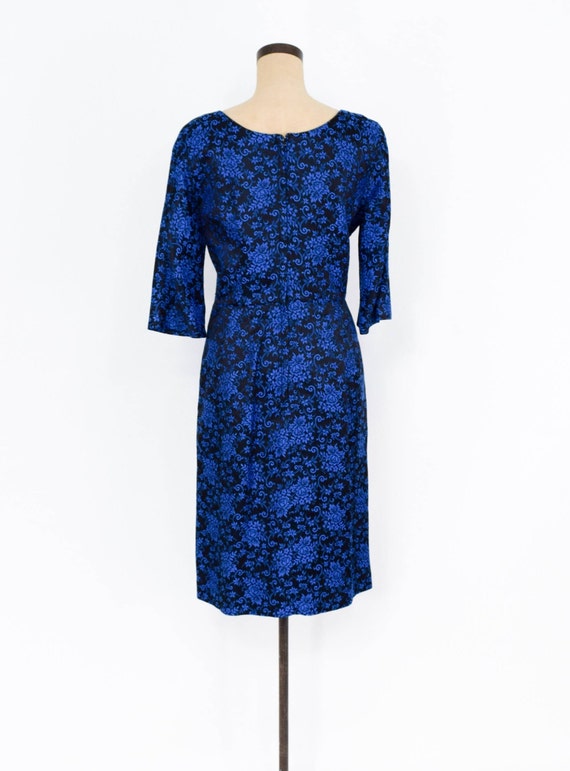 1950s Royal Blue Brocade Dress | 50s Navy Brocade… - image 4