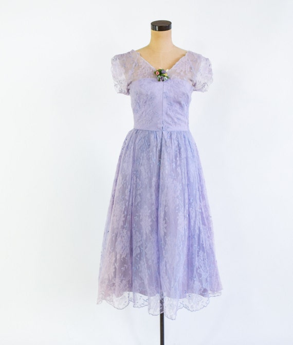 1940s Lavender Purple Lace Evening Dress | 40s La… - image 3