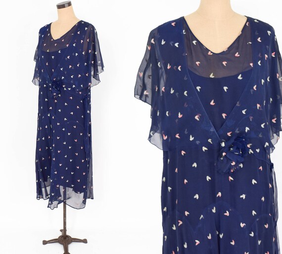 1920s Navy Chiffon Dress | 20 Navy Layered Chiffon