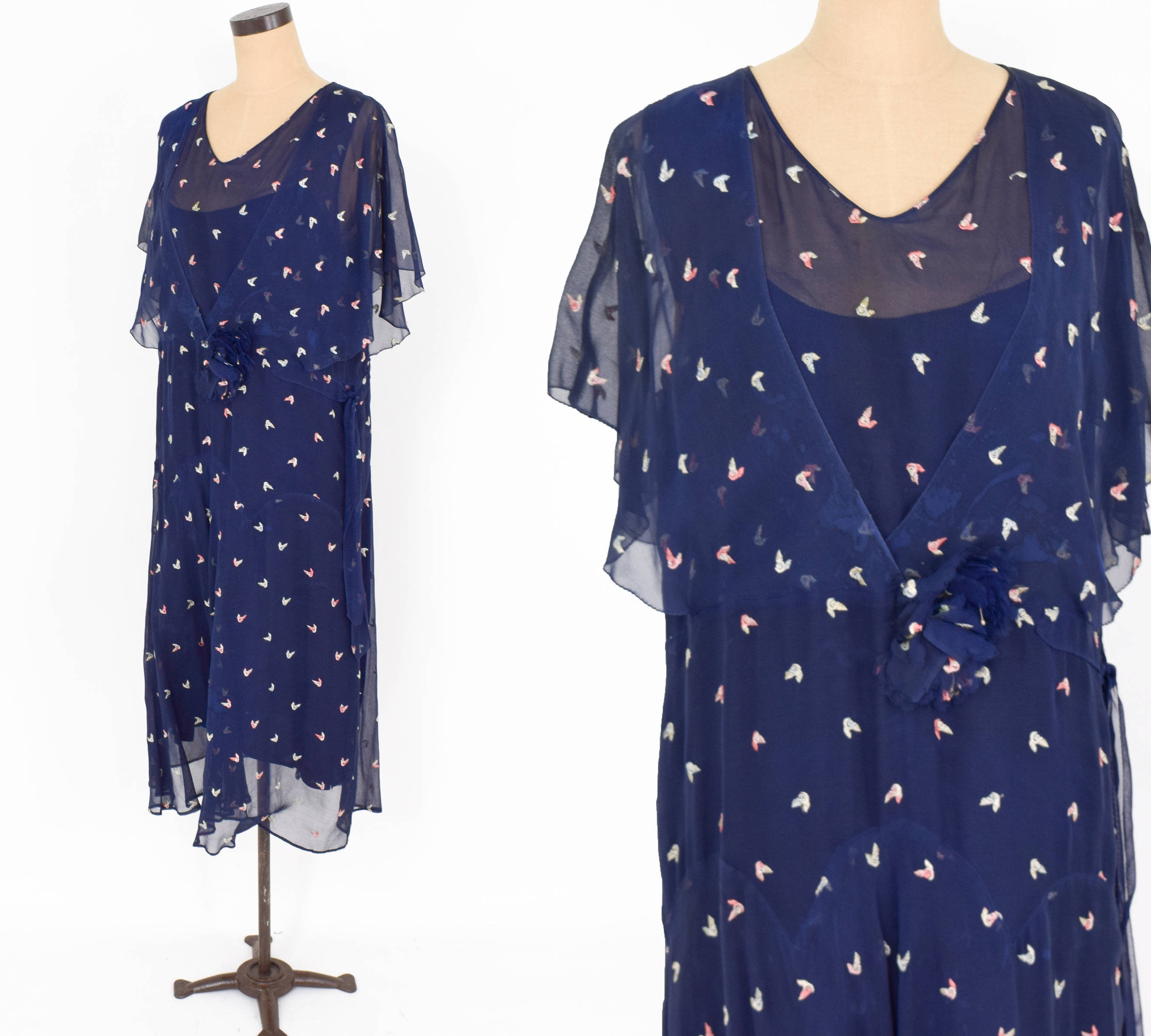 1920s Navy Chiffon Dress 20 Navy 