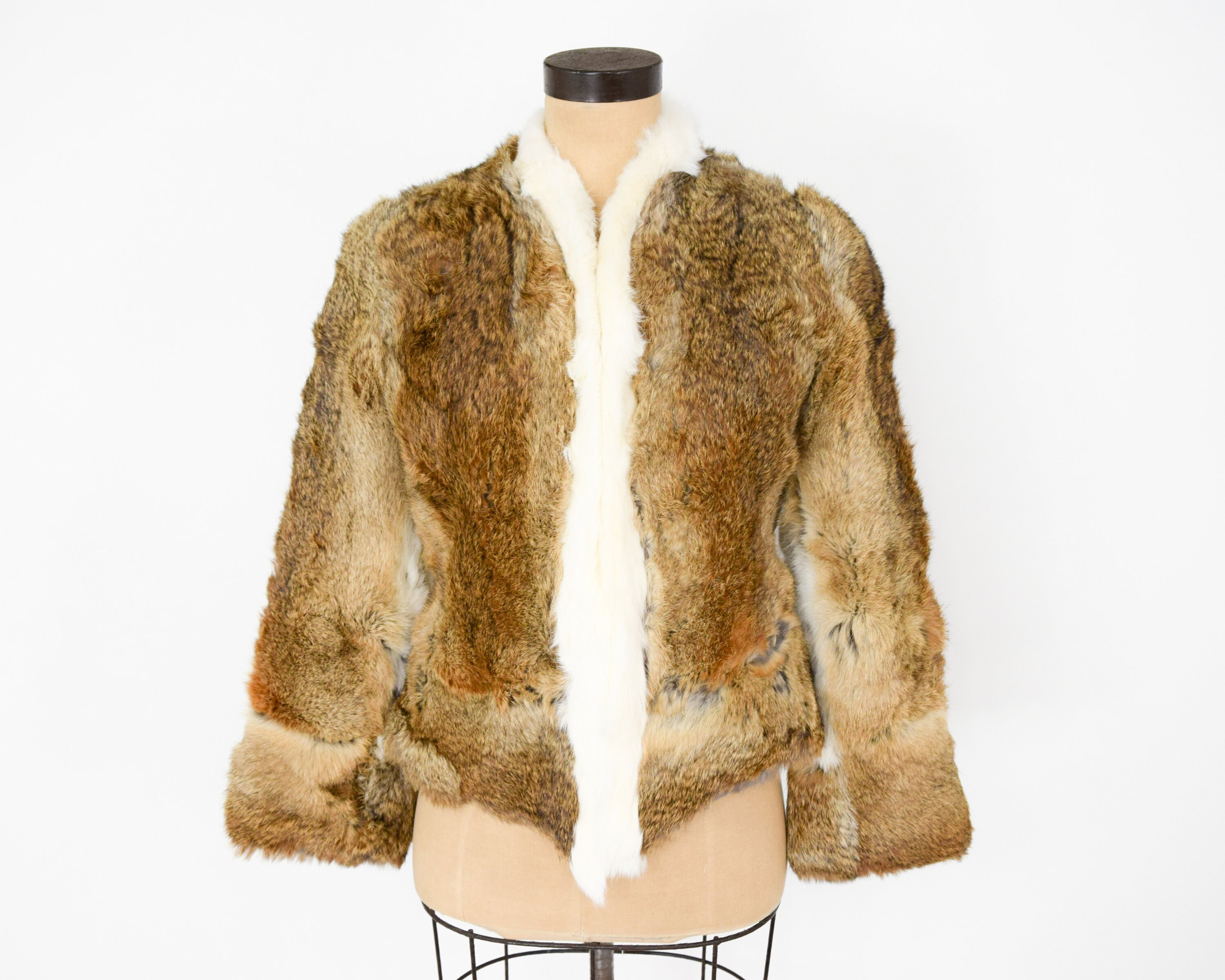 1970s Rabbit Fur Jacket | 70s Brown White Rabbit Jacket