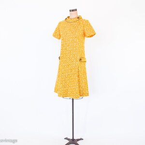 1960s Yellow Wool Plaid Dress 60s Gold Plaid Shift Dress Twiggy Style Medium image 3