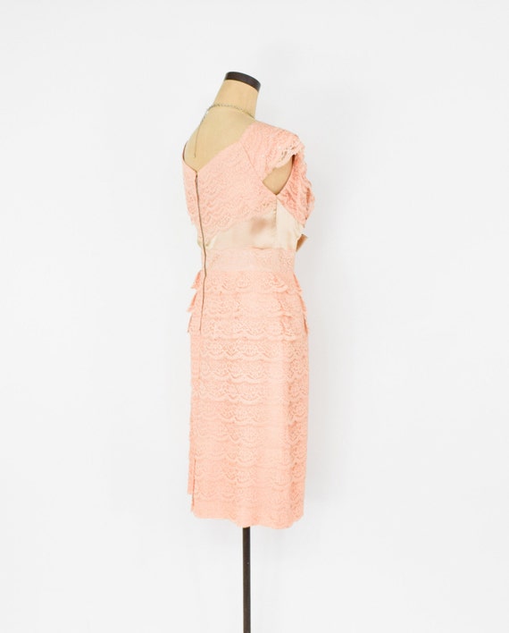 1950s Peach Lace Cocktail Dress | 50s Peach Layer… - image 5