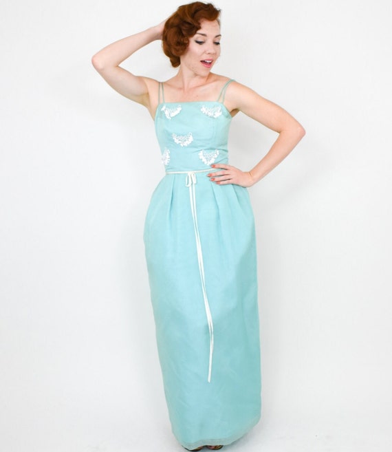 1950s Blue Evening Dress | 50s Bright Turquoise D… - image 5