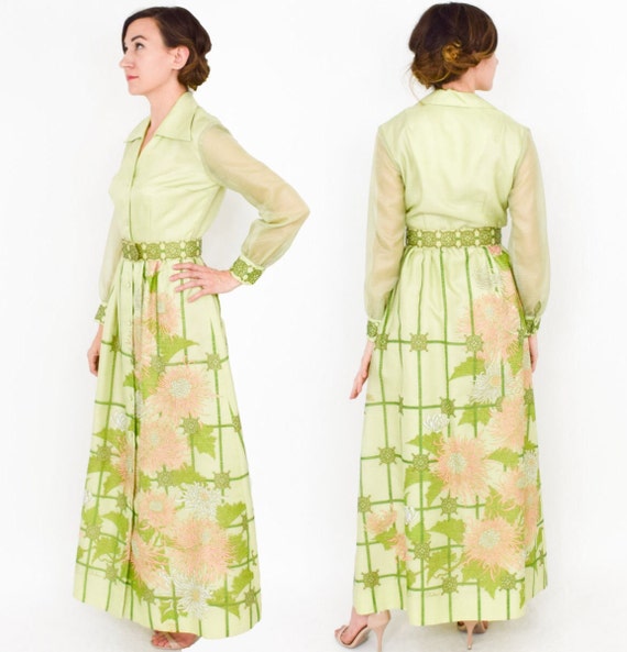 Alfred Shaheen | 1970s Lime Green Maxi Dress 70s … - image 4