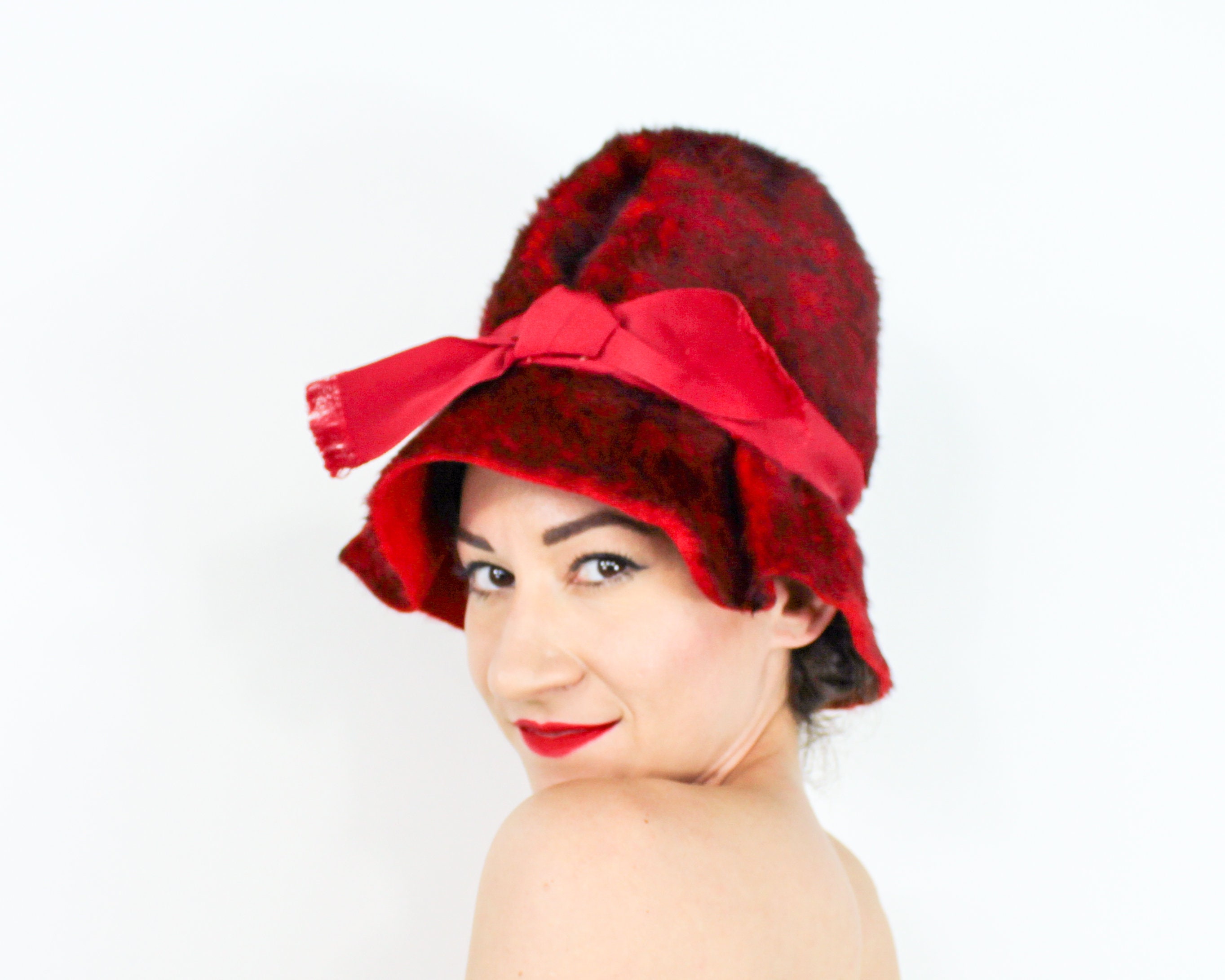 1960s Red Mohair Hat 60s Cranberry 