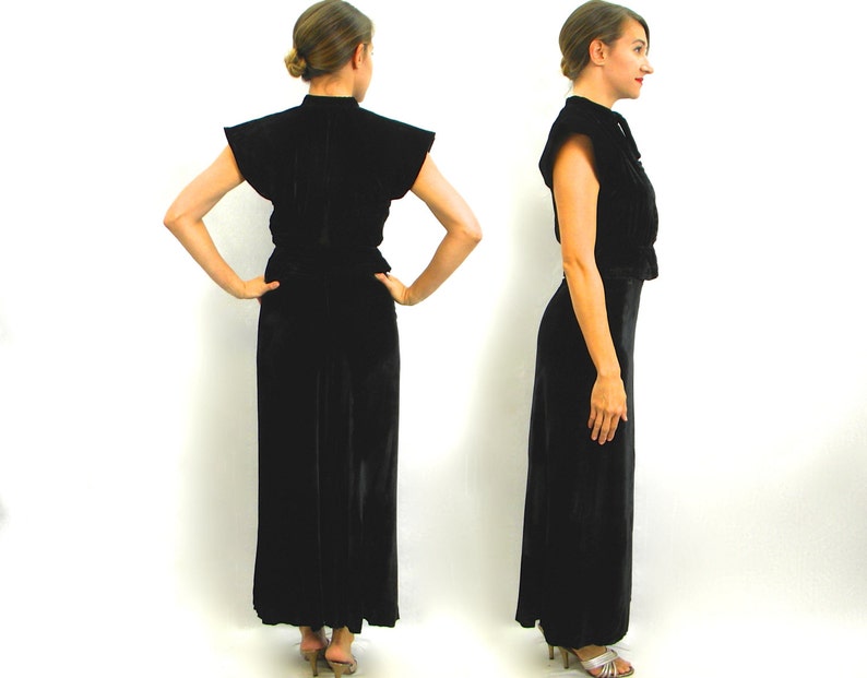 1930s Black Silk Velvet Gown 30s Black Silk Velvet Evening | Etsy