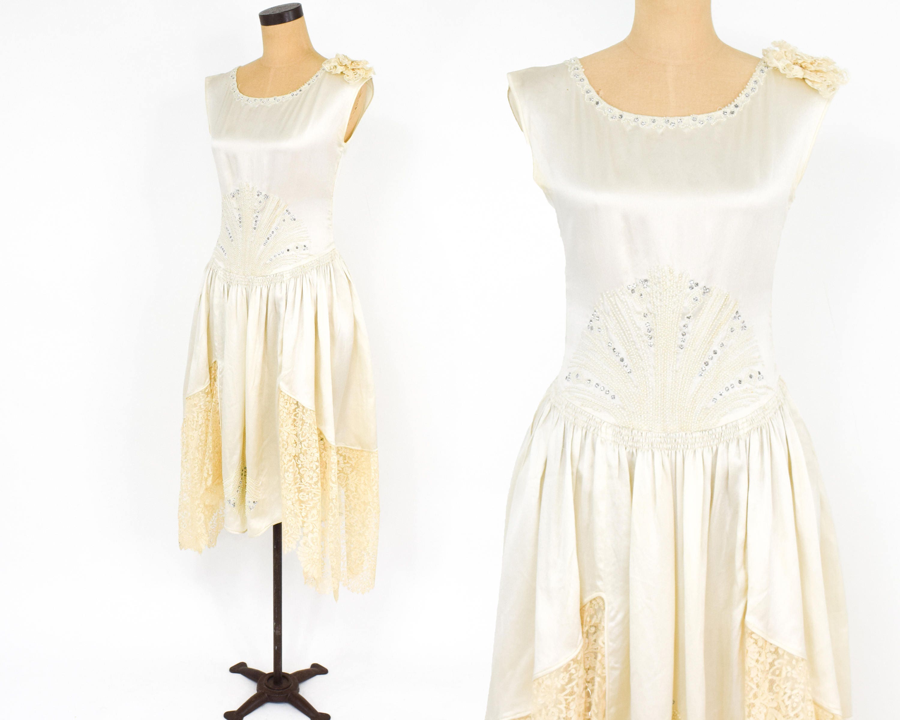 1930s Creme Silk Wedding Dress 30s White Silk Drop Waist | Etsy