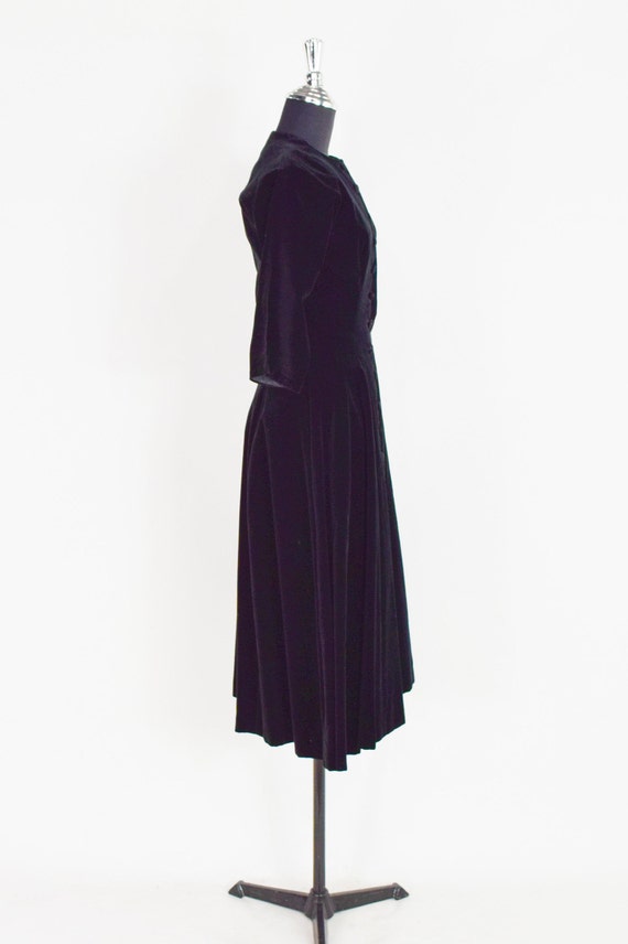 1950s Black Velvet Dress | 50s Black Cotton Velve… - image 5