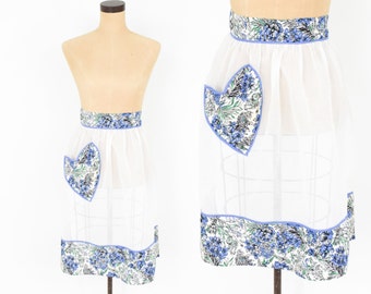 1950s White & Blue  Floral Apron | 50s Blue and White Apron | Hostess Gift | Wedding Shower