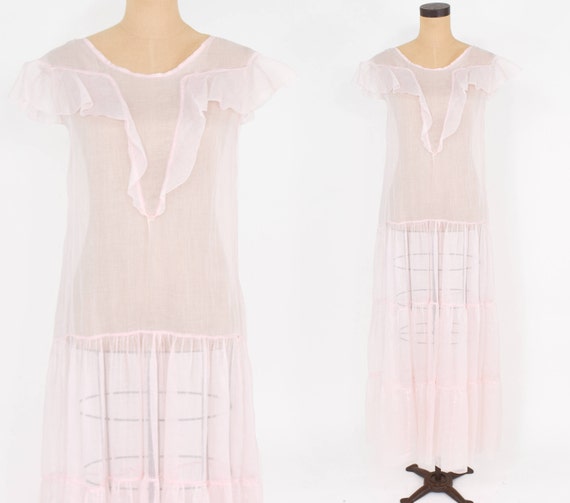 1930s Pink Evening Dress | 30s Pale Pink Organza L