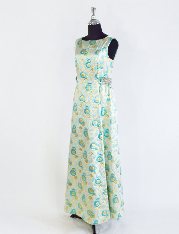 1960s Metallic Blue Brocade Evening Dress | 60s T… - image 3