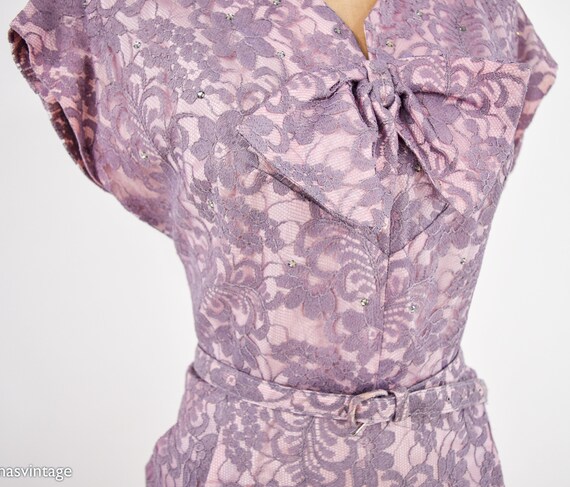Buy 1940s Lavender Lace Cocktail Dress | Rhinestone Bow Sheath, Large  Online in India - Etsy