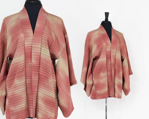 Pink Silk Haori | Beige & Dark Pink Stripe Haori |
