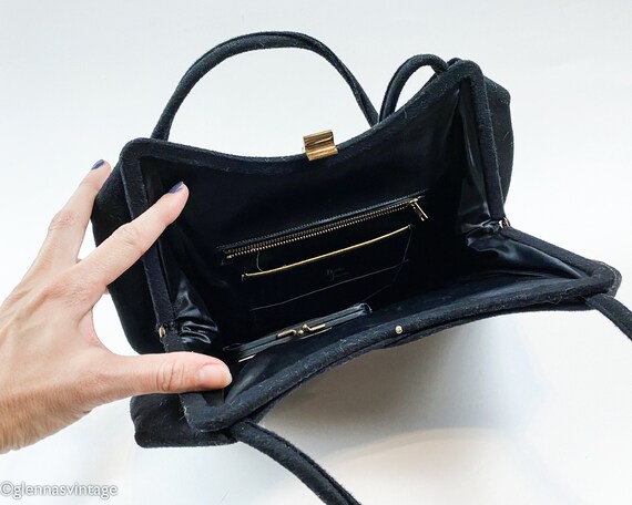 1950s Black Wool Evening Handbag | 50s Black Wool… - image 7
