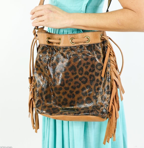 1990s Betsey Johnson Cheetah Leather Shoulder Bag | Vintage Brown