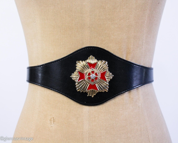 Pierre Cardin Vintage Black Leather Belt | 1980s Gold  display picture 2