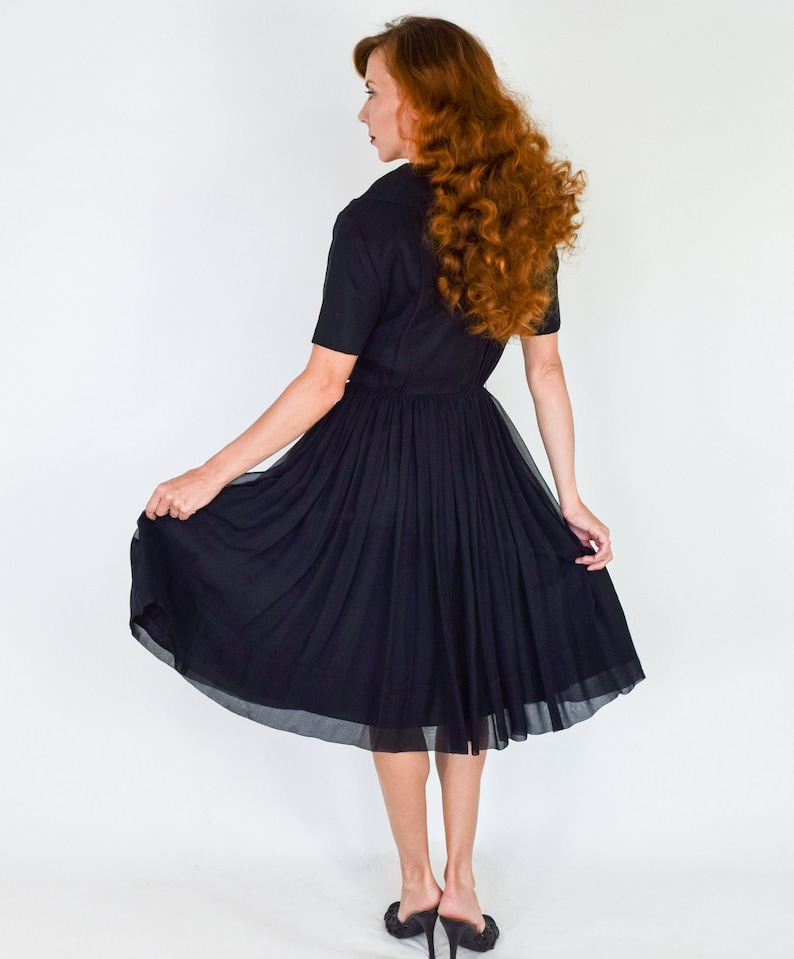 1950s Black Chiffon Dress 50s Black Chiffon Party Dress Sophisticated Miss Medium image 5