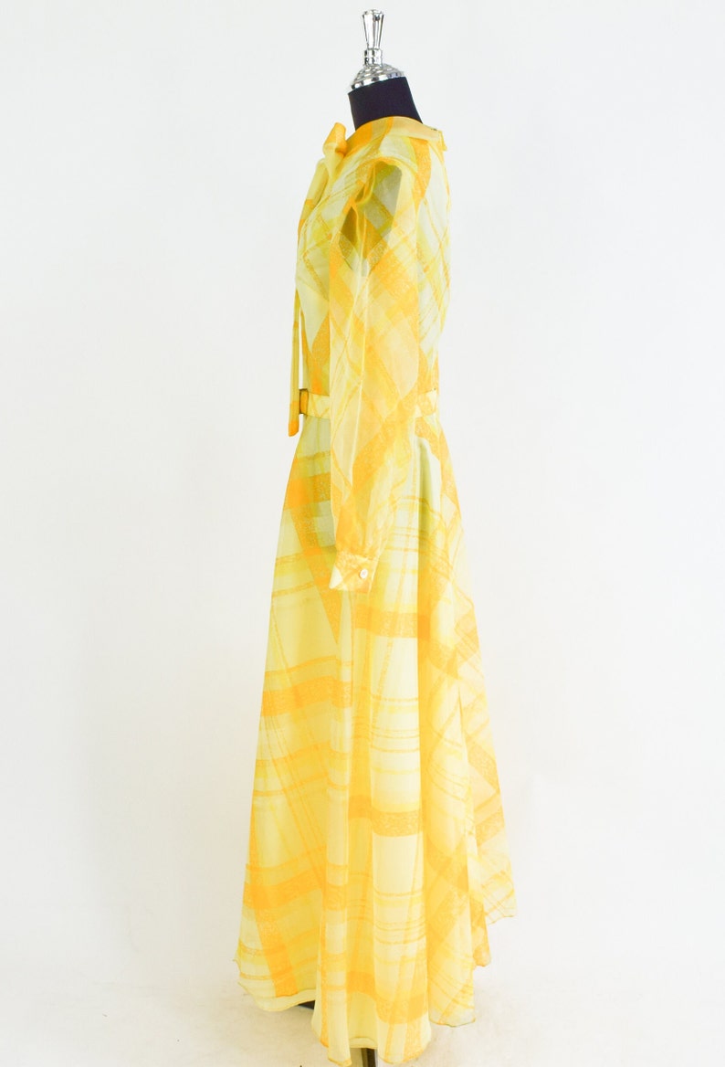 1970s Yellow Plaid Maxi Dress 70s Yellow Evening Dress Yellow Bridesmaid Dress Avalon Classics Size 10 & 16 image 5