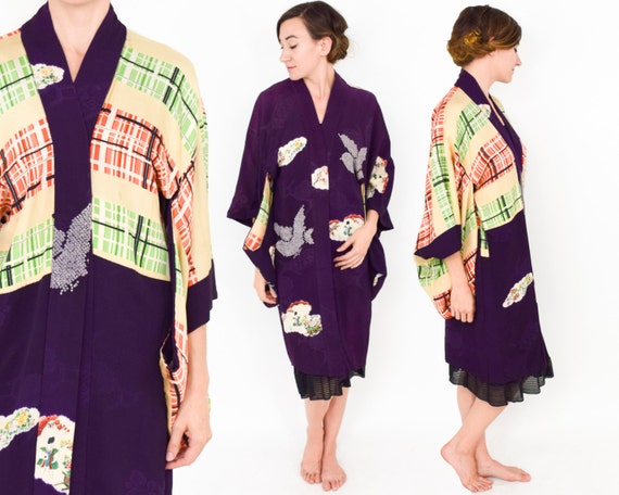 1940s Purple Long Haori | 40s Royal Purple Floral… - image 3