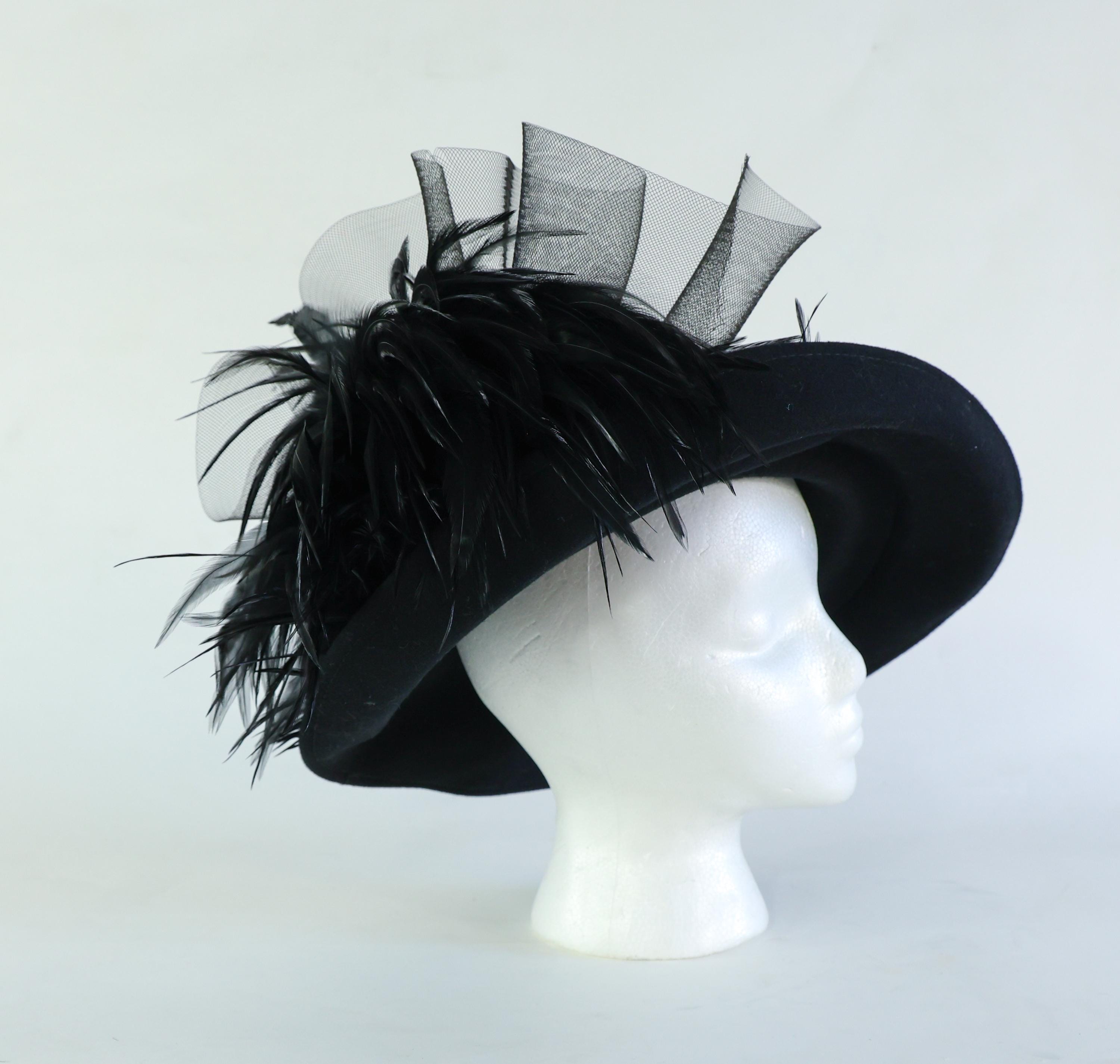 Elegant Black Wide-Brim Hat with White Feather Charlie Wide Brim Hat | Pistil Designs main image 2