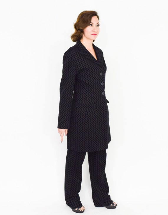 1990s Black Cotton Denim Pantsuit  | 90s Black & … - image 7