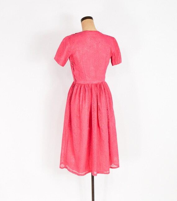 1950s Pink Floral Dress | 50s Bright Pink Chiffon… - image 6