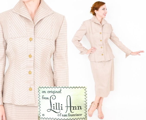 1950s Blush Pink Wool Silk Suit | 50s Beige Pink