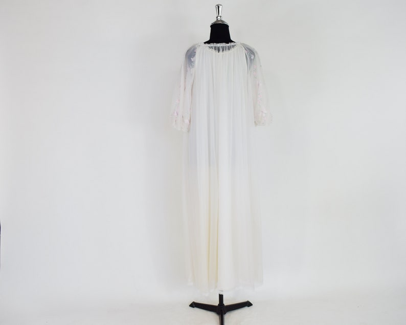 1950s White Long Peignoir Set 50s White Sheer Nylon Peignoir Miss Elaine Medium image 5