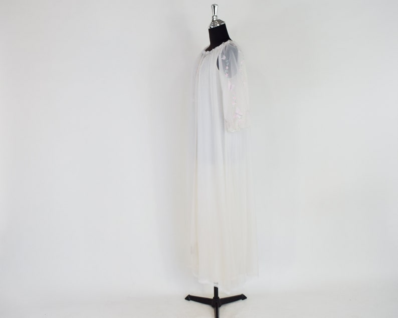 1950s White Long Peignoir Set 50s White Sheer Nylon Peignoir Miss Elaine Medium image 3