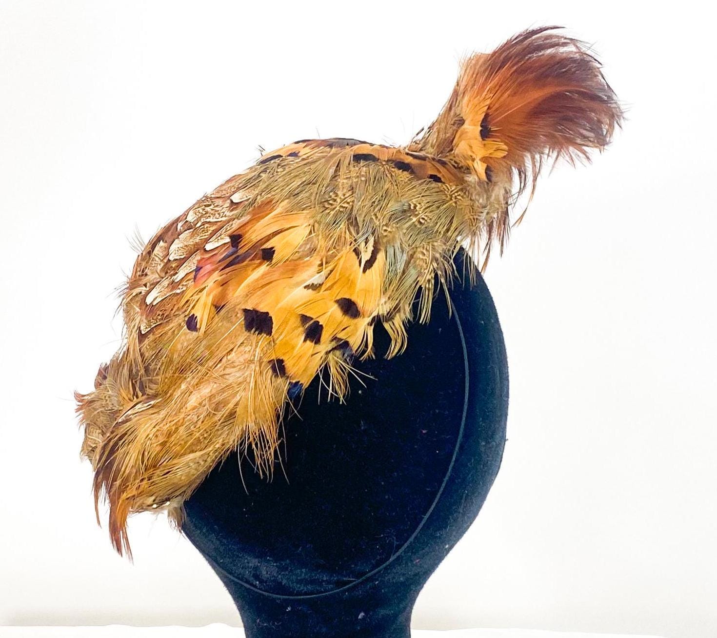 Vintage 40\'s 50\'s Midcentury brown wool felt hat W/ pheasant feathers Vintage 1940 main image 3