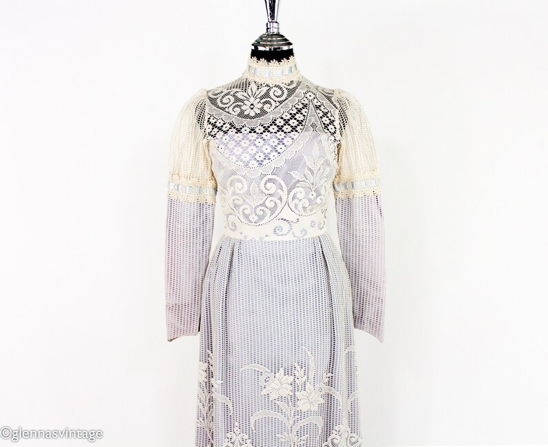 1970s White Lace Maxi Dress 70s Creme Lace Peasant Dress BoHo Wedding Joy Stevens California X Small image 8