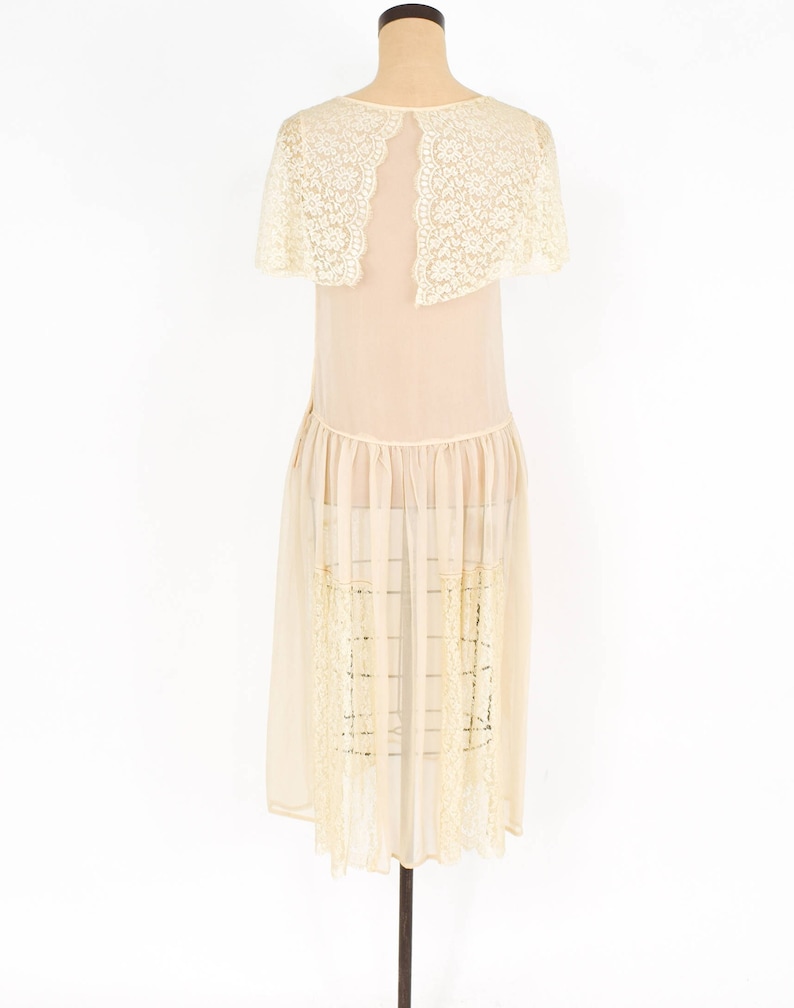 1920s Ivory Silk Chiffon Dress 20s Ivory Chiffon & Lace Dress Wedding Small image 6