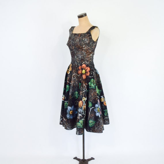 1950s Black Painted Sequin Party Dress | 50s Blac… - image 5