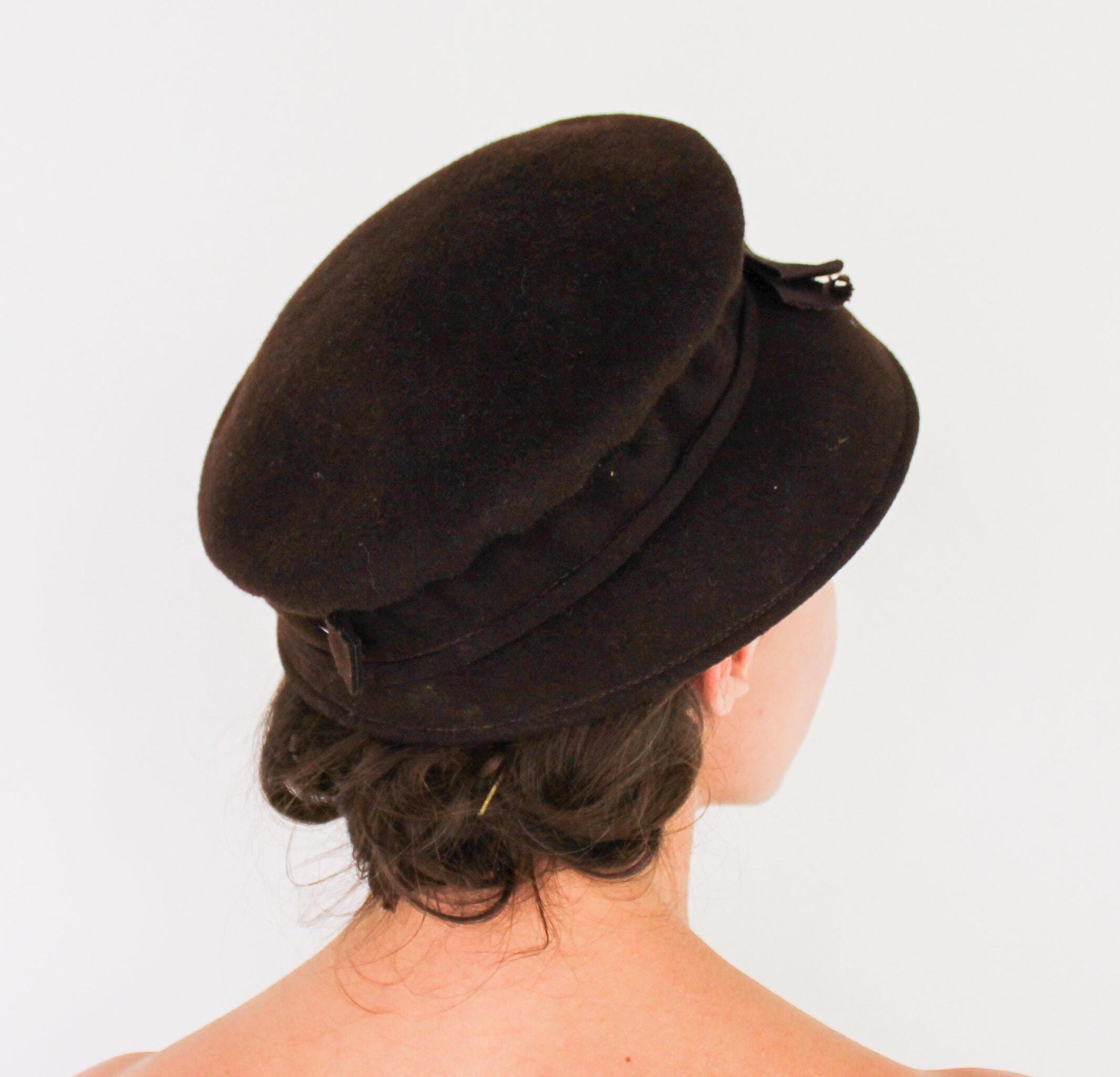 Glenover Fawn Tra-Felt Vintage Black Wool Hat Large 1950s 1960s Glenover Fawn Tra Wool Felt Fedora With Feather Detail - Etsy main image 3