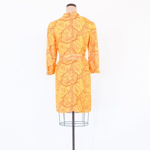 1960s Orange Yellow Print Dress 60s Yellow & Orange Nylon Print Shift Twiggy Medium image 5