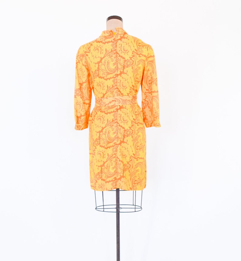 1960s Orange Yellow Print Dress 60s Yellow & Orange Nylon Print Shift Twiggy Medium image 5