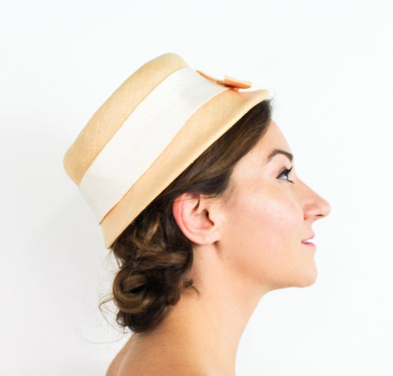 1950s Peach Straw Bucket Hat | 50s Beige Raffia H… - image 2