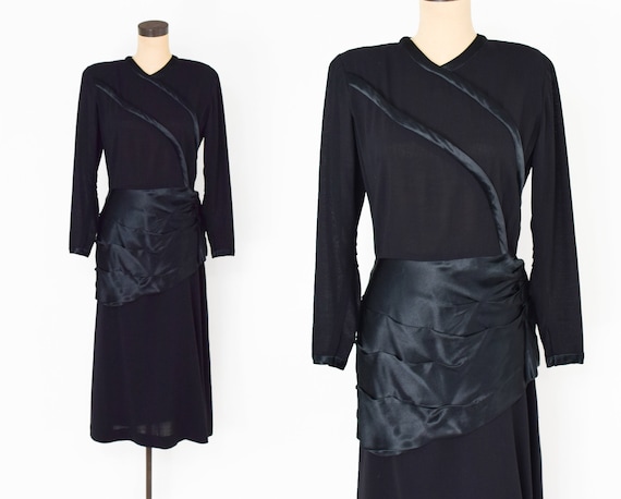 1940s Black Silk Cocktail Dress | 40s Black Silk &