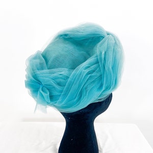 1960s Blue Tulle Hat Turquoise Blue Tulle Netting Hat Lonette image 1